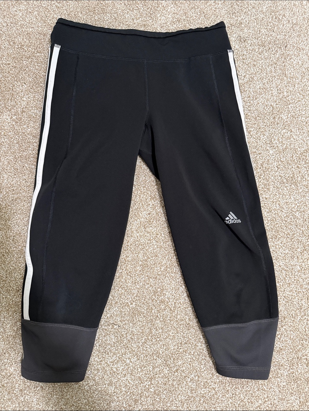 adidas Black Capri Leggings with White Side Stripes